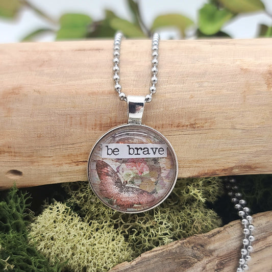 Be Brave Butterfly Pendant Necklace – Inspirational Wearable Art Jewelry – Grandma Whimsy
