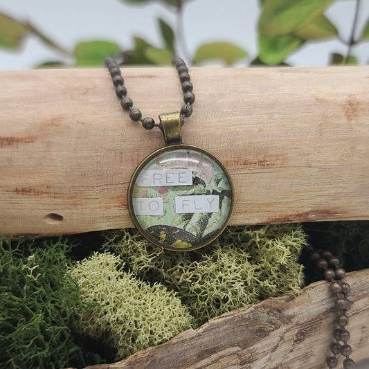 Free to Fly Pendant Necklace – Inspirational Wearable Art Jewelry – Grandma Whimsy