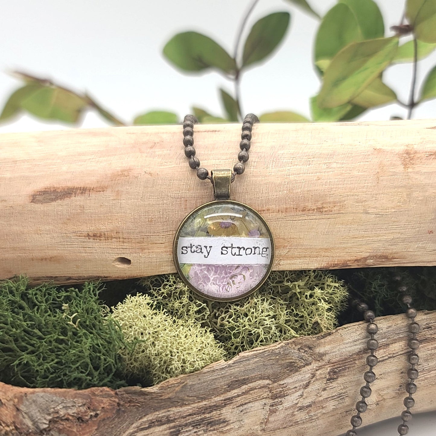 Stay Strong Inspirational Pendant Necklace – Wearable Art Jewelry – Grandma Whimsy