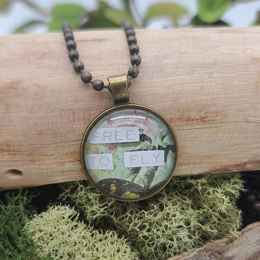 Free to Fly Pendant Necklace – Inspirational Wearable Art Jewelry – Grandma Whimsy